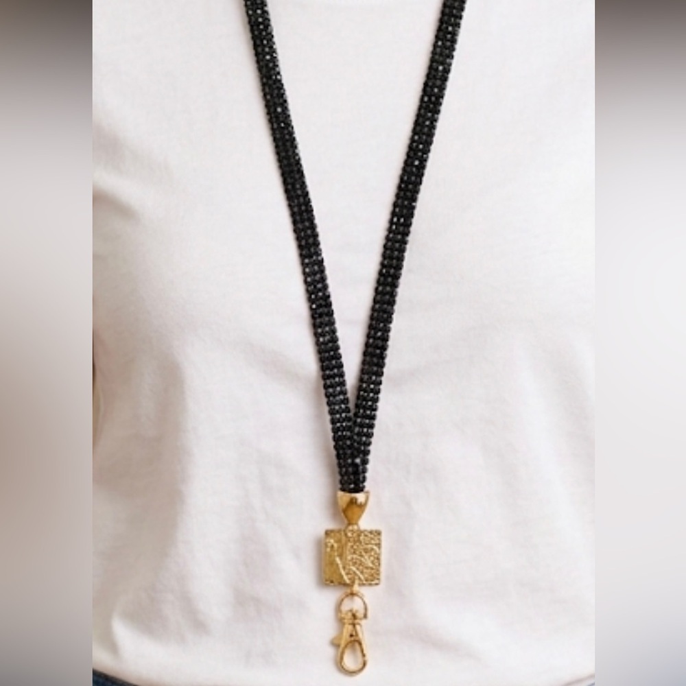 Black Rhinestone Jewel Lanyard ID Badge